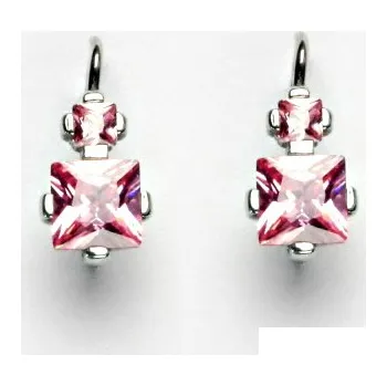 Náušnice Stříbrné náušnice, růžový zirkon, náušnice se zirkony, NK 1249