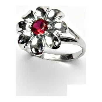 Prsten Stříbrný prsten, zirkon v barvě rubínu, prstýnek ze stříbra, kytička, T 1389 B
