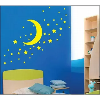 Samolepící dekorace Samolepka na zeď Měsíc s hvězdami 50 x 70 cm (dětská dekorace na zeď)
