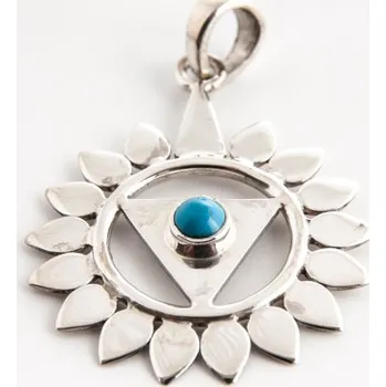 Souprava šperků Čakra přívěsek Vishuddha stříbrný s tyrkysem - Stříbro ryzost Ag 925 (Čakrový přívěsek Vishuddha stříbrný s tyrkysem - Stříbro Ag 925)