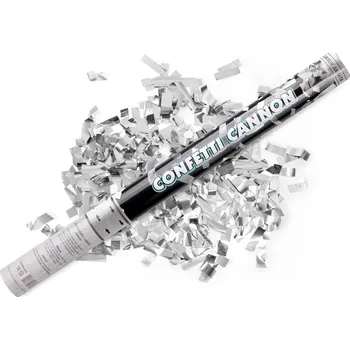 Party dekorace Partydeco Vystřelovací konfety proužky stříbrné 60 cm