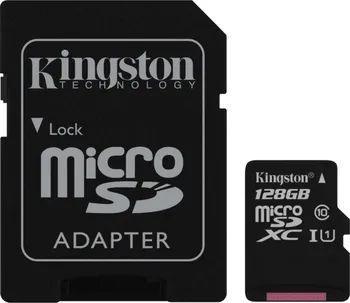 Paměťová karta Kingston microSDXC 128 GB Classs 10 UHS-I U1 + adapter (SDC10G2/128GB) 