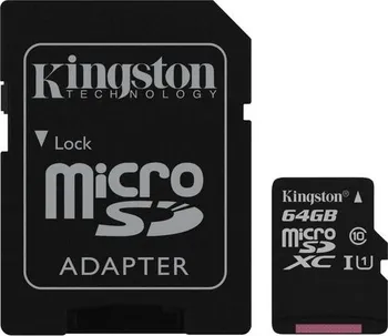 Paměťová karta Kingston microSDXC 64 GB Class 10 UHS-I U1+ adaptér (SDC10G2/64GB)