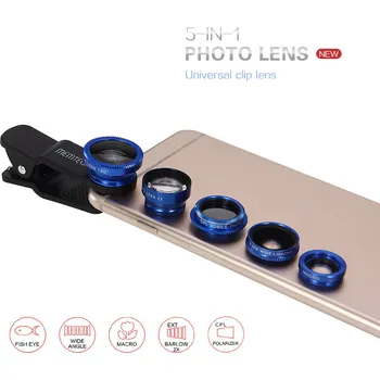 Set objektivů pro mobilní telefony 5v1 (macro, širokoúhlý ,fisheye,polarizační a tele objektiv)
