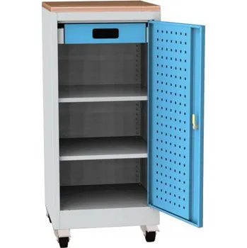 Pojízdná dílenská skříň na nářadí s horní bukovou deskou - 1 dveře, 2 police, 1 zásuvka - 5980