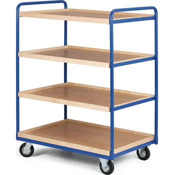 Policový vozík vysoký, čtyři etáže z ohraněné dřevotřísky, 400 kg