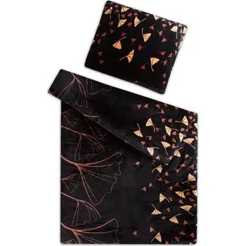 Povlečení Svitap Ginkgo mikroflanel černé 140 x 200, 70 x 90 cm zipový uzávěr