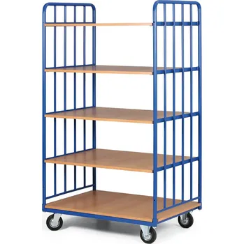 Policový vozík vysoký, dvě strany profilů, pět etáží z dřevotřísky, 400 kg