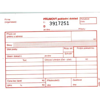 příjmový pokladní doklad NCR č.47, 2x50 listů