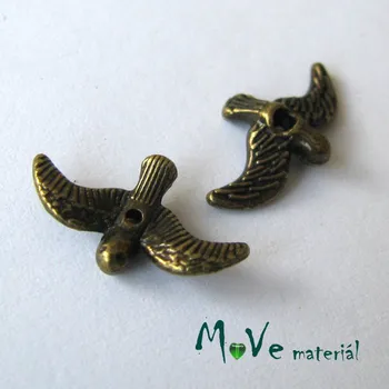 Dětské navlékací korálky Kovový korálek PTÁK 17x10x2mm, 2ks, staromosaz