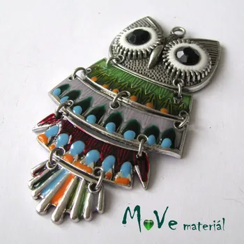 Přívěsek Přívěsek sova 90x49x7mm, 1ks,starostříbro + smalt