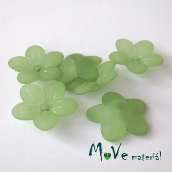 Dětské navlékací korálky Akrylový transparentní květ 20mm, 6ks, tm. zelený