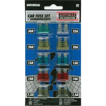 Autopojistky Pojistky nožové 10ks (2x7,5A, 2x10A, 1x15A, 2x20A, 2x25A, 1x30A.)