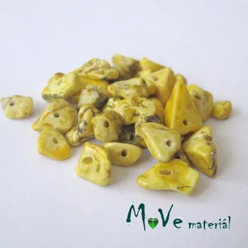 Dětské navlékací korálky Kamenné zlomky vrtané jasně žluté, 7g