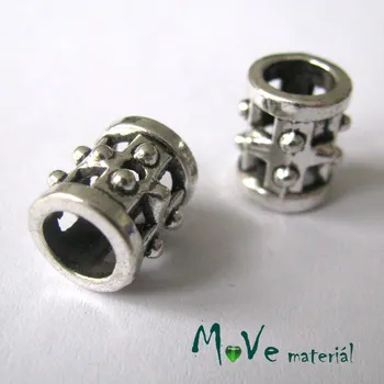 Dětské navlékací korálky Korálek kovový váleček, 1kus, starostříbro