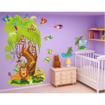 Samolepící dekorace Strom se zvířátky samolepka na zeď XL