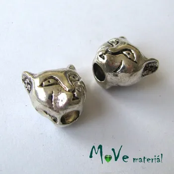 Dětské navlékací korálky Korálek kovový kočka, 1kus, starostříbro