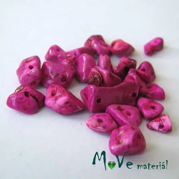 Dětské navlékací korálky Kamenné zlomky vrtané tm. růžové, 7g