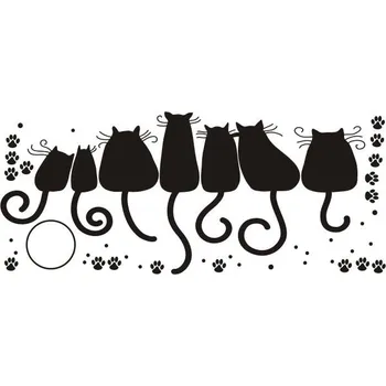 Samolepící dekorace Kočky a měsíc velurová samolepka na zeď