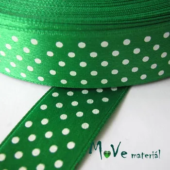 Stuha Stuha saténová - puntíky 20mm, 1m, zelená