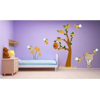 Samolepící dekorace Medvídek a včelky samolepka na zeď L