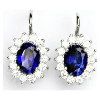 Náušnice Stříbrné náušnice, zirkon safír, čiré zirkony, Kate, NK 1507