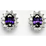 Zlaté náušnice Kate, bílé i žluté zlato, zirkon ametyst, čiré zirkony, NŠ 1480