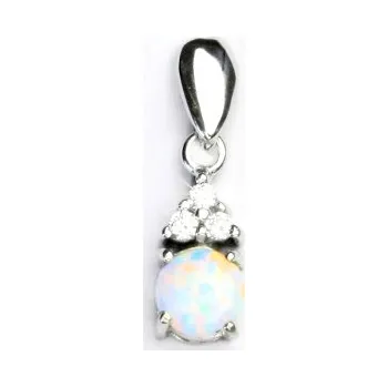 Přívěsek Zlatý přívěsek, bílé i žluté zlato, čiré zirkony a bílý synt. opál 6 mm - VP 126 (opál 6 mm)