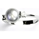 Zlatý prsten, přírodní říční perla šedá, bílé i žluté zlato - T 1207