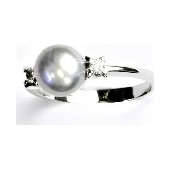 Prsten Zlatý prsten, přírodní říční perla šedá, bílé i žluté zlato - T 1207