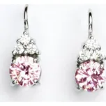 Zlaté náušnice, bílé i žluté zlato, náušnice zirkony čiré a pink 6 mm - VE 168