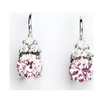 Náušnice Zlaté náušnice, bílé i žluté zlato, náušnice zirkony čiré a pink 6 mm - VE 168