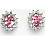 Zlaté náušnice Kate, bílé i žluté zlato, růžový zirkon, čiré zirkony, NŠ 1480