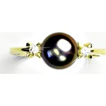 Zlatý prsten, přírodní říční perla černá, žluté i bílé zlato - T 1207