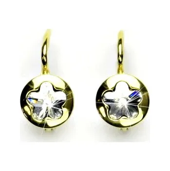 Náušnice Zlaté náušnice, žluté zlato, Swarovski krystal čirý, kytičky, NK 1300