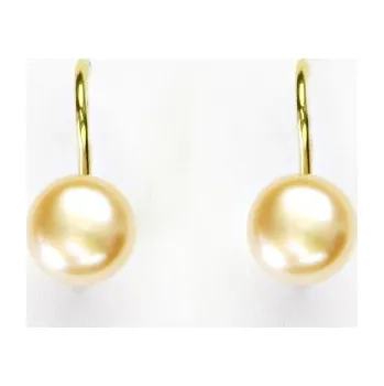 Náušnice Zlaté náušnice, lososová přírodní říční perla, žluté i bílé zlato - NK 1183 7,5 mm