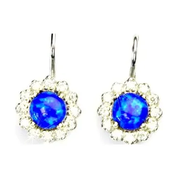 Náušnice Zlaté náušnice, bílé i žluté zlato, čiré zirkony a tmavě modrý synt. opál - NK 1495 (opál 5,5 mm)