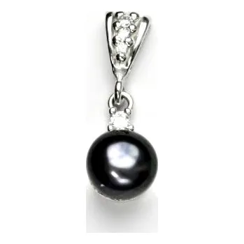 Přívěsek Zlatý přívěsek, přírodní říční perla černá 8 mm, bílé zlato, P 1207/2