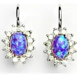 Zlaté náušnice Kate, bílé i žluté zlato,synt. fialový opál, čiré zirkony, NK 1480