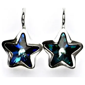 Náušnice Zlaté náušnice,bílé zlato,hvězdičky,Swarovski krystal bermuda blue, NK 1325