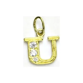 Přívěsek Zlatý přívěsek, žluté zlato, čiré zirkony, písmenko U, P 1106