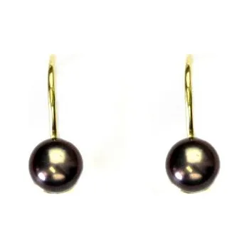 Náušnice Zlaté náušnice, žluté i bílé zlato, černá přírodní říční perla - NK 1183 6 mm (perla 5,5 - 6,5 mm)