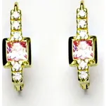 Zlaté náušnice náušnice, čiré a pink zirkony , žluté i bílé zlato - VE 37