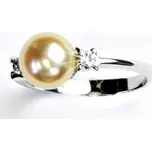 Zlatý prsten, přírodní říční perla lososová, bílé i žluté zlato - T 1207