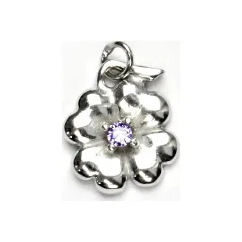 Přívěsek Zlatý přívěsek čtyřlístek, zirkon ametyst, bílé i žluté zlato - P 219 (Zlatý čtyřlístek)
