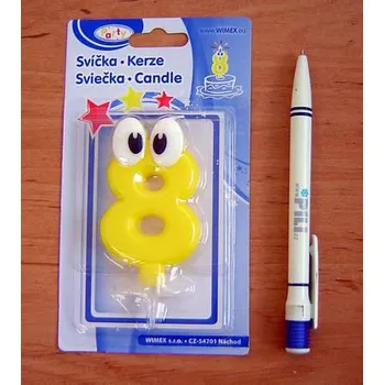 Dortová svíčka Svíčka číslo 8 se stojánkem a upřeným pohledem