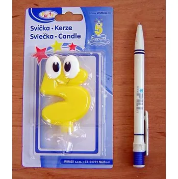 Dortová svíčka Svíčka číslo 5 se stojánkem a upřeným pohledem