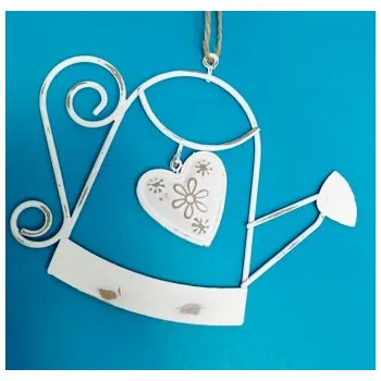 Velikonoční dekorace Plechová konvička závěs 15 cm - bílá