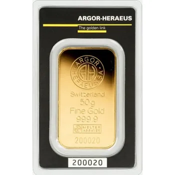 Sběratelství Argor Heraeus Zlatý slitek 50 g