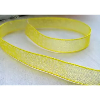 Stuha Stuha monofilová žlutá 10mm - s kytičkami - 1m